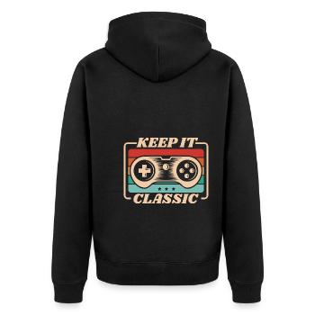 Retro Zocker Sprüche Gaming Geschenk - Unisex Premium Bio Zip Hoodie - Schwarz - Hinten - Nico (187cm)