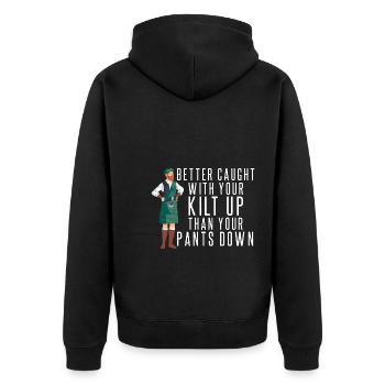 Besser mit dem Kilt erwischt Kilt Guys - Unisex Premium Bio Zip Hoodie - Schwarz - Hinten - Nico (187cm)