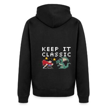 Retro Zocker Sprüche Gaming Geschenk - Unisex Premium Bio Zip Hoodie - Schwarz - Hinten - Nico (187cm)