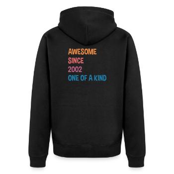 20. Geburtstag 2002 geboren awesome since 2002 - Unisex Premium Bio Zip Hoodie - Schwarz - Hinten - Nico (187cm)