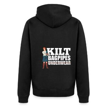 Kilt Dudelsack Unterwäsche Schottische Checkliste - Unisex Premium Bio Zip Hoodie - Schwarz - Hinten - Nico (187cm)