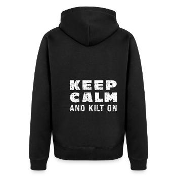 Schottenrock Kilt Spruch Schottland Highlands - Unisex Premium Bio Zip Hoodie - Schwarz - Hinten - Nico (187cm)