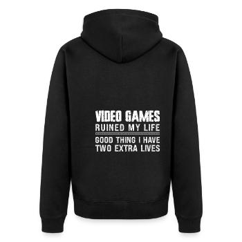 Old School Video Games Video Spiele - Unisex Premium Bio Zip Hoodie - Schwarz - Hinten - Nico (187cm)