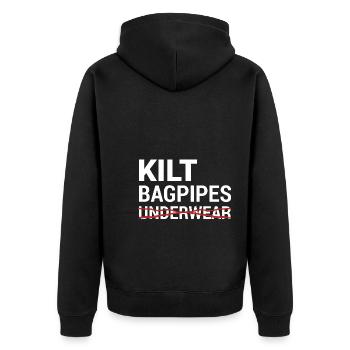 Kilt Dudelsack Unterwäsche Schottische Checkliste - Unisex Premium Bio Zip Hoodie - Schwarz - Hinten - Nico (187cm)