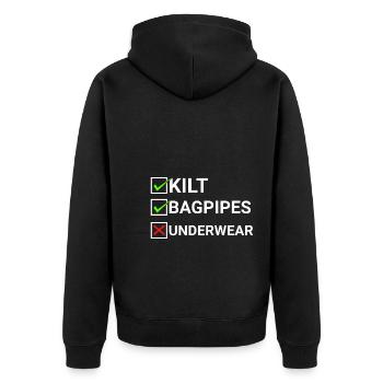 Kilt Dudelsack Unterwäsche Schottische Checkliste - Unisex Premium Bio Zip Hoodie - Schwarz - Hinten - Nico (187cm)