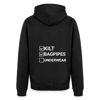Kilt Dudelsack Unterwäsche Schottische Checkliste - Unisex Premium Bio Zip Hoodie - Schwarz - Hinten - Nico (187cm)