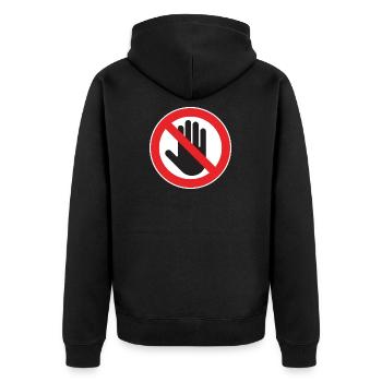 Nicht berühren - Unisex Premium Bio Zip Hoodie - Schwarz - Hinten - Nico (187cm)