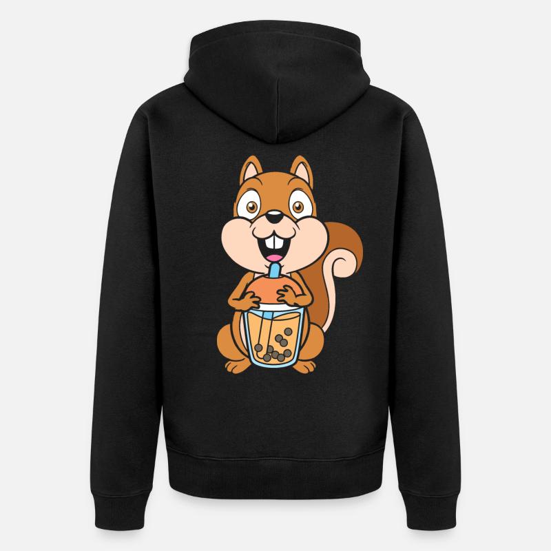 Bubble Tea Squirrel - Unisex Premium Organic Zip Hoodie - black