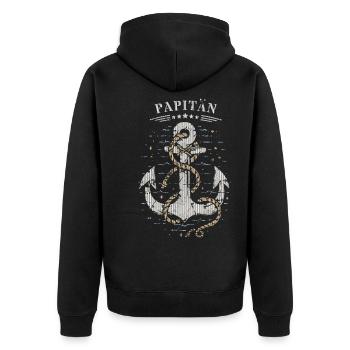 Papitän - Strickmuster - Unisex Premium Bio Zip Hoodie - Schwarz - Hinten - Nico (187cm)