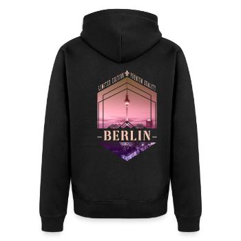 Berlin Deutschland Stadt Skyline Heimat Liebe - Unisex Premium Bio Zip Hoodie - Schwarz - Hinten - Nico (187cm)