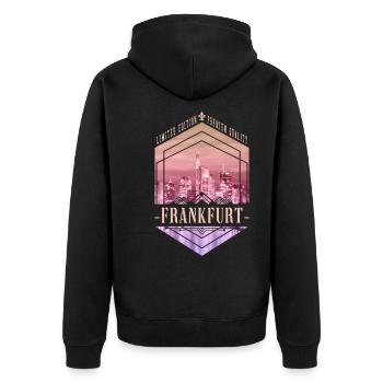Francfort, Allemagne, ville, horizon, maison, amour - Veste à capuche bio Premium Unisexe - noir - Dos - Nico (187cm)