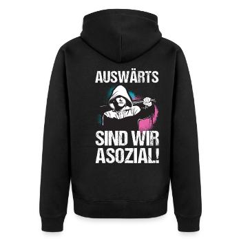 Fußball Auswärts Fans Support Geschenk - Unisex Premium Bio Zip Hoodie - Schwarz - Hinten - Nico (187cm)