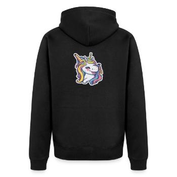 Unicorn Rainbow Einhorn Comic Cartoon - Unisex Premium Bio Zip Hoodie - Schwarz - Hinten - Nico (187cm)