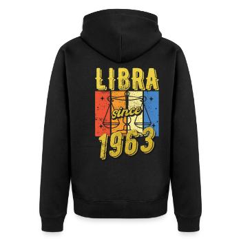 Libra 1963 Zodiac Birthday Gift - Unisex Premium Organic Zip Hoodie - black - Back - Nico (187cm)