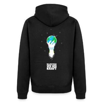 Er unterstützt die Welt - Dänisch - Unisex Premium Bio Zip Hoodie - Schwarz - Hinten - Nico (187cm)