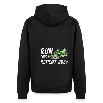 Retro Run Today Repeat 365 - Running Streak Runner - Unisex Premium Bio Zip Hoodie - Schwarz - Hinten - Nico (187cm)