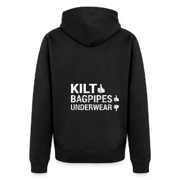 Kilt Dudelsack Unterwäsche Schottische Checkliste - Unisex Premium Bio Zip Hoodie - Schwarz - Hinten - Nico (187cm)
