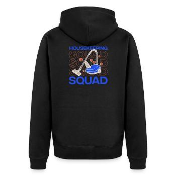 Housekeeping Squad Professioneller - Unisex Premium Bio Zip Hoodie - Schwarz - Hinten - Nico (187cm)