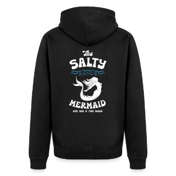 The Salty Mermaid Dive Bar - Unisex Premium Bio Zip Hoodie - Schwarz - Hinten - Nico (187cm)