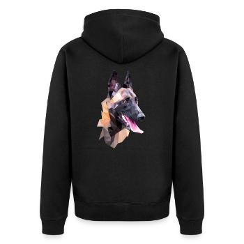 Porträt Hund Malinois - Unisex Premium Bio Zip Hoodie - Schwarz - Hinten - Nico (187cm)