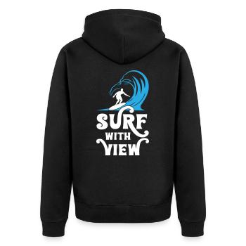 Surfing with View - Unisex Premium Organic Zip Hoodie - black - Back - Nico (187cm)