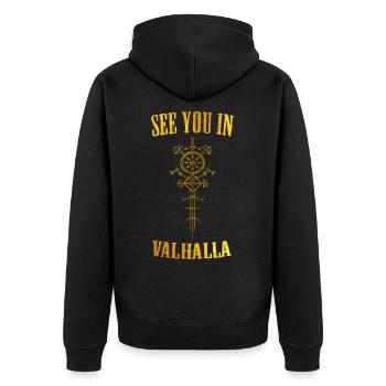 Wikinger Runen Nordisch Walhalla - Unisex Premium Bio Zip Hoodie - Schwarz - Hinten - Nico (187cm)
