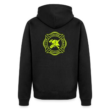Feuerwehr Logo Kreuz 1 Umriss - Unisex Premium Bio Zip Hoodie - Schwarz - Hinten - Nico (187cm)