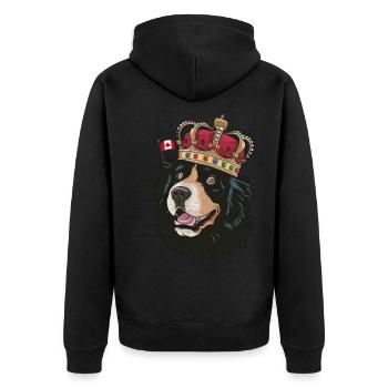 Cartoon Neufundländer, niedliches Motiv mit Krone - Unisex Premium Bio Zip Hoodie - Schwarz - Hinten - Nico (187cm)