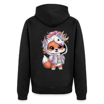 Renard kawaii dans le style dessin animé avec tenue de licorne - Veste à capuche bio Premium Unisexe - noir - Dos - Nico (187cm)