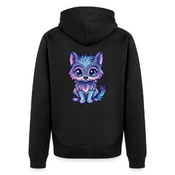 Bunter Wolf im Cartoonstil - Unisex Premium Bio Zip Hoodie - Schwarz - Hinten - Nico (187cm)