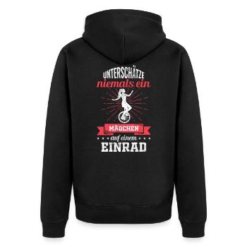 Einrad Mädchen Spruch - Unisex Premium Bio Zip Hoodie - Schwarz - Hinten - Nico (187cm)