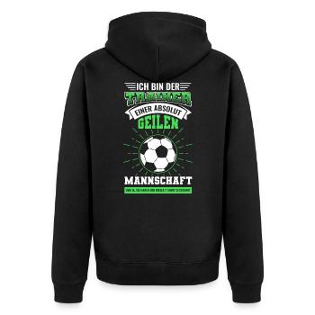 Fußballtrainer Trainer Mannschaft Spruch - Unisex Premium Bio Zip Hoodie - Schwarz - Hinten - Nico (187cm)