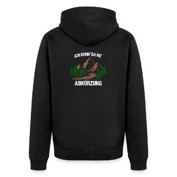 Ich kenn' da ne' Abkürzung - Wandern - Unisex Premium Bio Zip Hoodie - Schwarz - Hinten - Nico (187cm)
