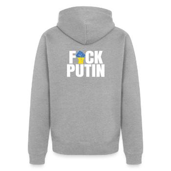 Ukraine - Veste à capuche bio Premium Unisexe - gris chiné - Dos - Nico (187cm)