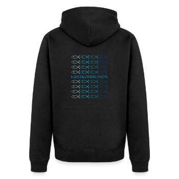 Erstkommunion Fisch Kommunionsoutfit Kommunion - Unisex Premium Bio Zip Hoodie - Schwarz - Hinten - Nico (187cm)