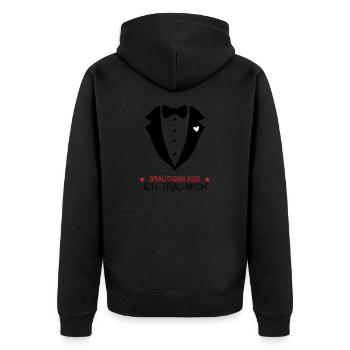 Bräutigam 2025 ICH TRAU MICH Hochzeit Heirat Ehe - Unisex Premium Bio Zip Hoodie - Schwarz - Hinten - Nico (187cm)