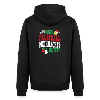 Faustball Weihnachten Outfit Faustballspieler XMAS - Unisex Premium Bio Zip Hoodie - Schwarz - Hinten - Nico (187cm)