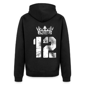 12 Zahl Krone - Unisex Premium Bio Zip Hoodie - Schwarz - Hinten - Nico (187cm)