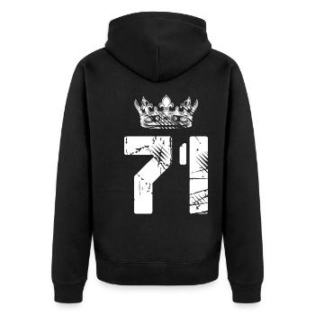 71 Zahl Krone - Unisex Premium Bio Zip Hoodie - Schwarz - Hinten - Nico (187cm)