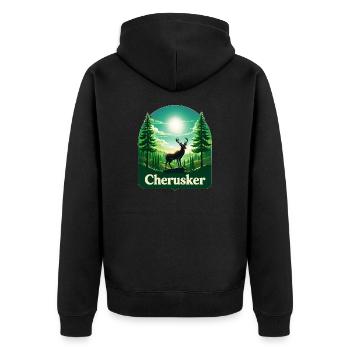 Cherusker – Stolz der Wälder - Unisex Premium Bio Zip Hoodie - Schwarz - Hinten - Nico (187cm)