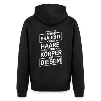 Haarausfall Glatze Frisur , Lustiges Glatzenträger - Unisex Premium Bio Zip Hoodie - Schwarz - Hinten - Nico (187cm)