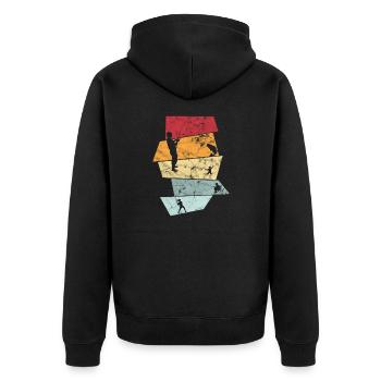 Vintage Retro Angeln Fischen Design Geschenk Fisch - Unisex Premium Bio Zip Hoodie - Schwarz - Hinten - Nico (187cm)
