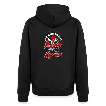 Koch Hobbyköchin Man nehme ein Glas Wein und - Unisex Premium Bio Zip Hoodie - Schwarz - Hinten - Nico (187cm)