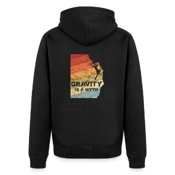 Gravity is a Myth Bouldern Klettern Vintage Gesche - Unisex Premium Bio Zip Hoodie - Schwarz - Hinten - Nico (187cm)