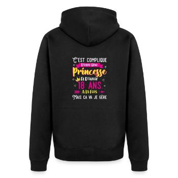 Femme 18e Anniversaire Fête Fille Cadeau Drôle 18 - Unisex Premium Bio Zip Hoodie - Schwarz - Hinten - Nico (187cm)