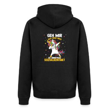 Geh mir aus dem Weg du unnötiger Sozialkontakt Ein - Unisex Premium Bio Zip Hoodie - Schwarz - Hinten - Nico (187cm)