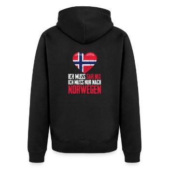 Skandinavien - Ich muss gar nix ich muss nur nach - Unisex Premium Bio Zip Hoodie - Schwarz - Hinten - Nico (187cm)