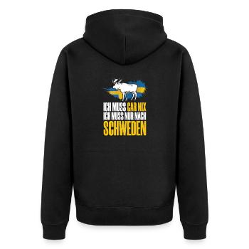 Skandinavien - Ich muss gar nix ich muss nur nach - Unisex Premium Bio Zip Hoodie - Schwarz - Hinten - Nico (187cm)