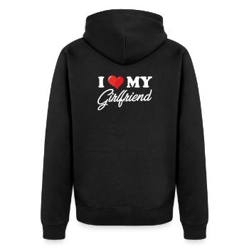 I Heart My Girlfriend Couple Matching I Love My - Unisex Premium Bio Zip Hoodie - Schwarz - Hinten - Nico (187cm)