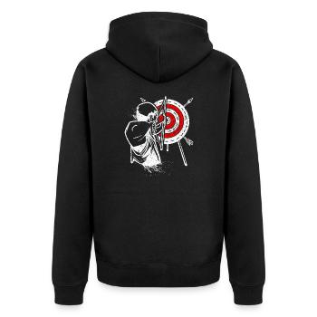 Bogenschütze Recurvebogen Bogenschießen Bogensport - Unisex Premium Bio Zip Hoodie - Schwarz - Hinten - Nico (187cm)